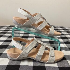 EXC! Vionic Amber Silver Gold/Metallic Strappy Sandals 7.5 ARCH SUPPORT 4 Strap